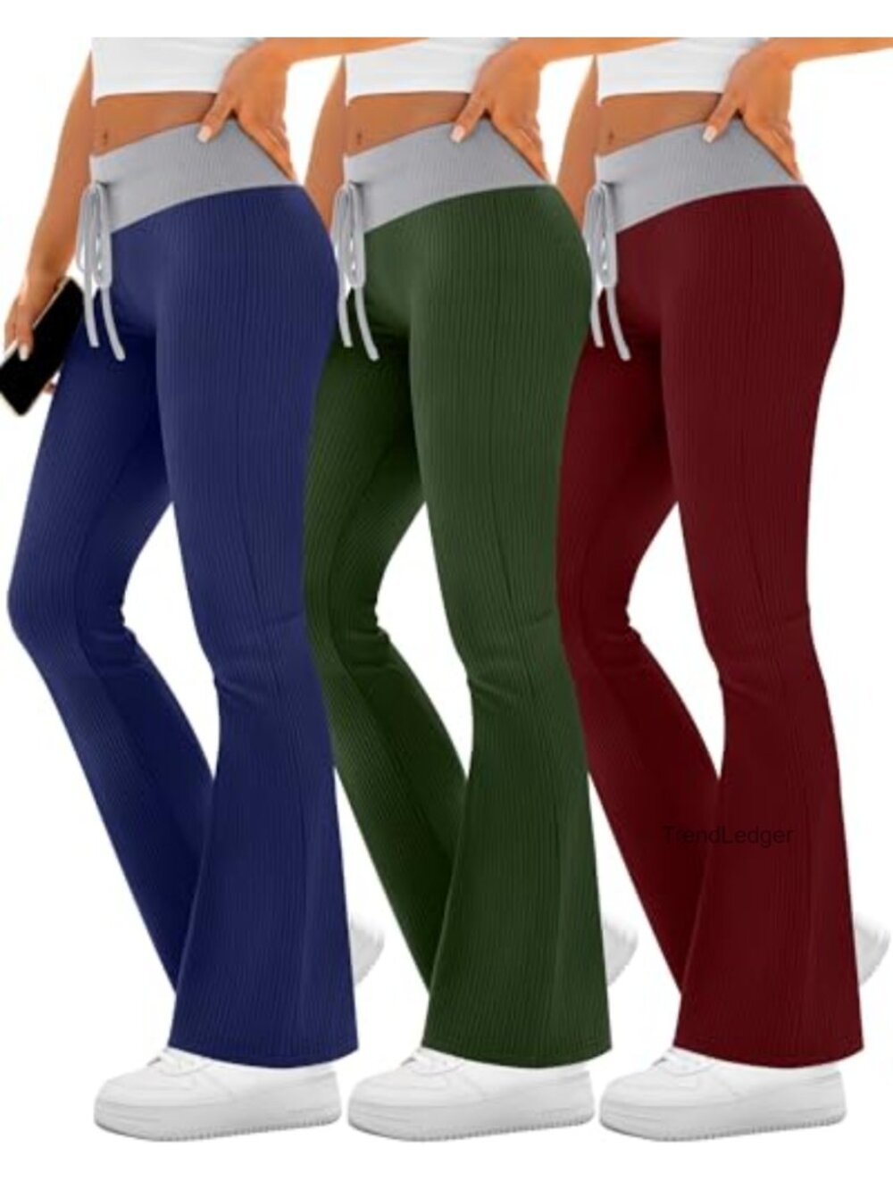 3 Pack Women's Flare Leggings Ribbed Knit Yoga Pants Bootcut